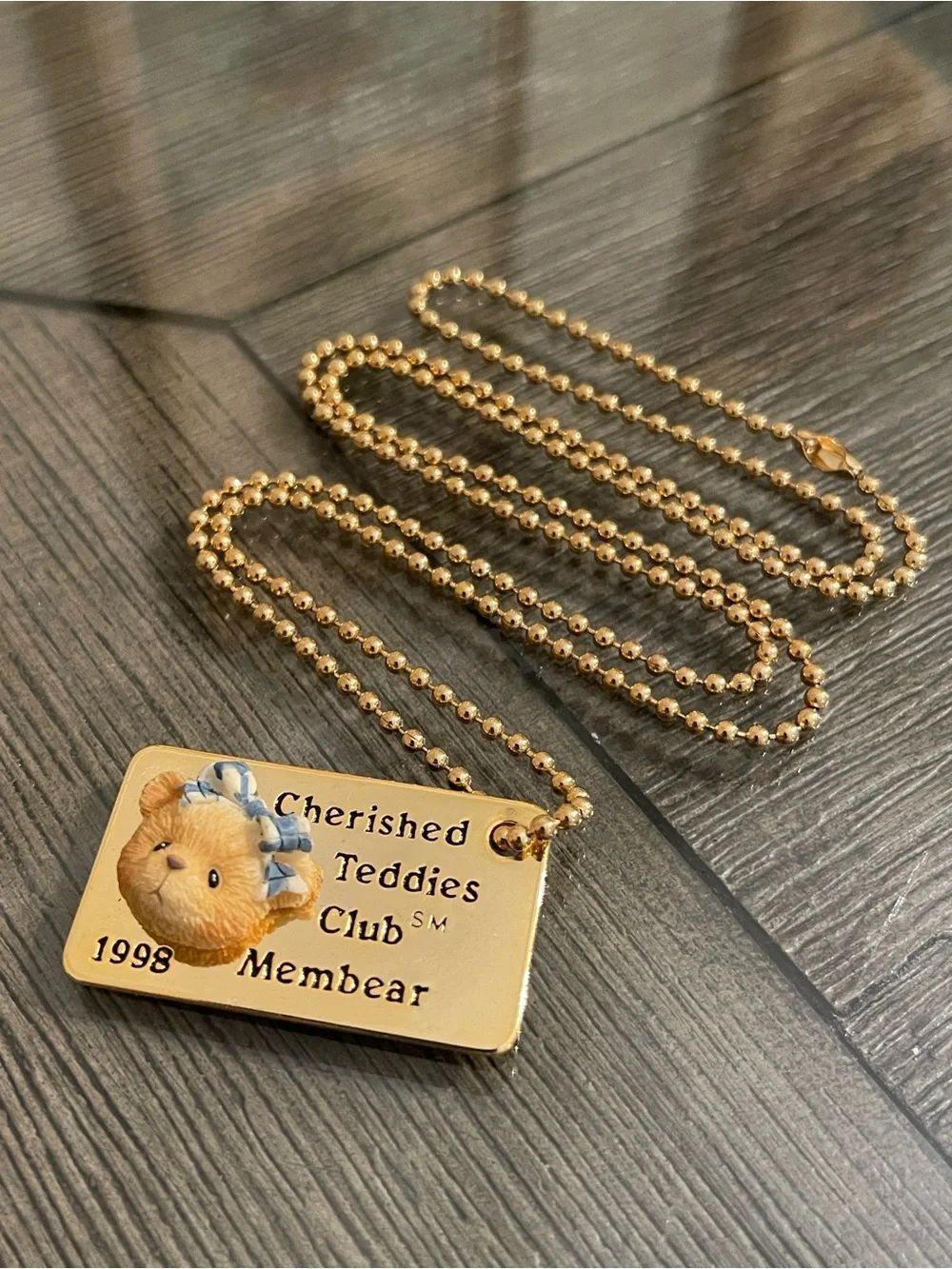 1998 Cherished Teddies Club Membear Ball Chain with Tag Necklace